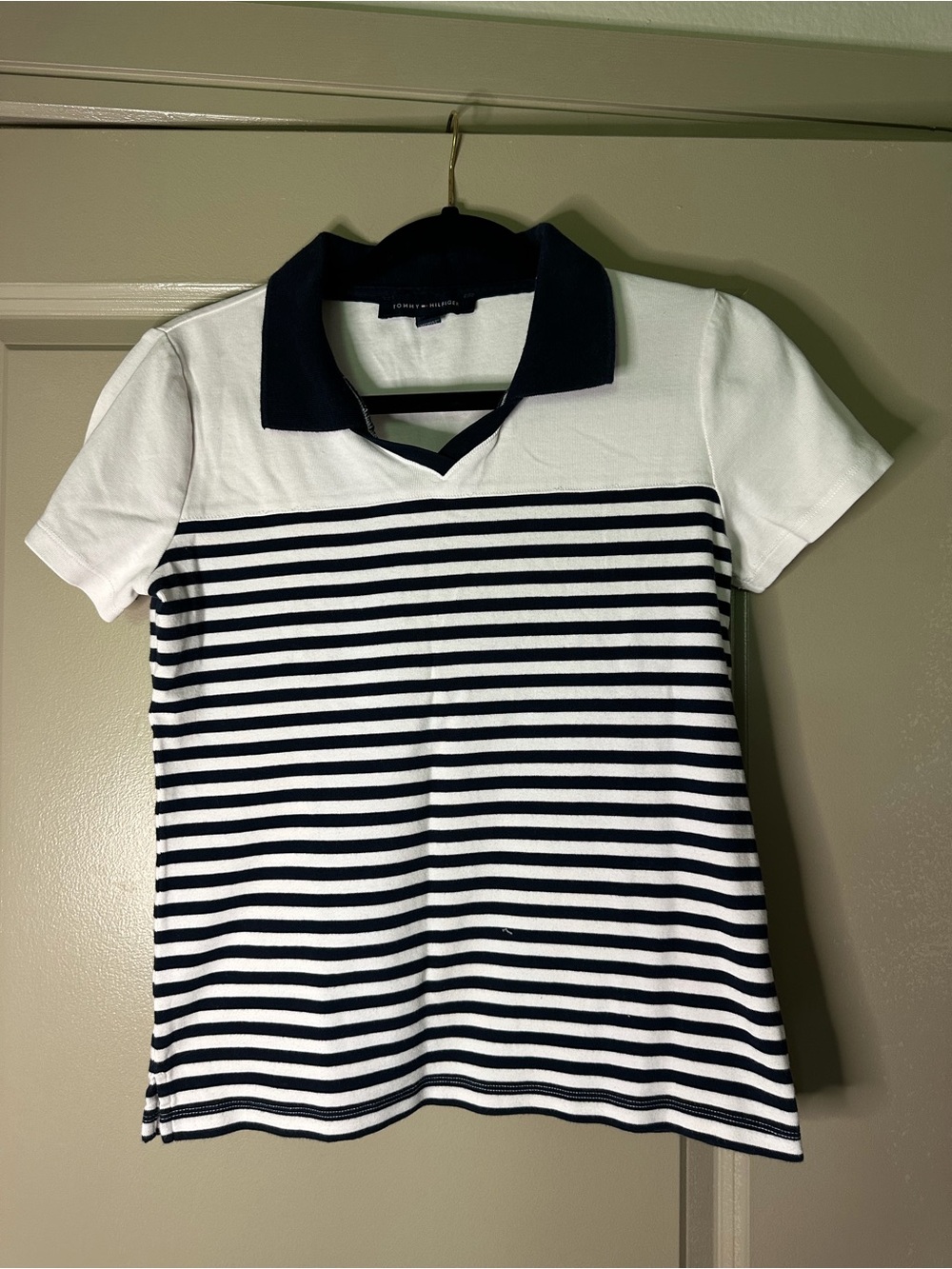 Tommy Hilfiger Navy & White Striped Polo Shirt